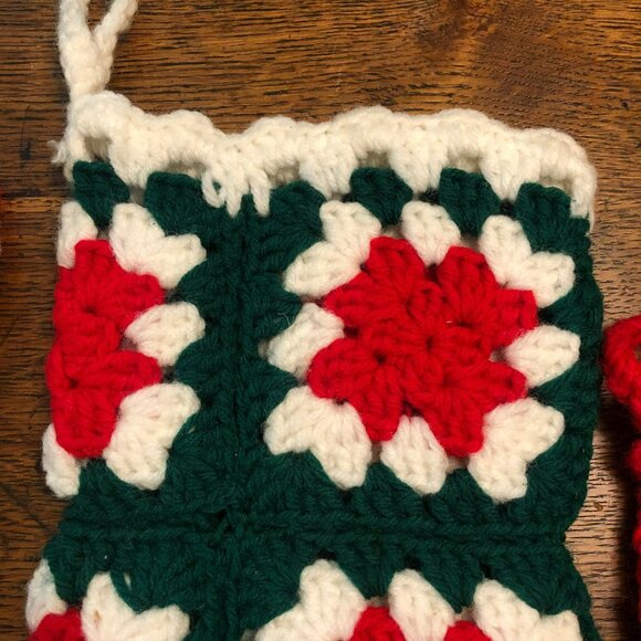 Crocheted Granny Square Christmas Stockings Dad Mom Baby MCM - Picture 4 of 6